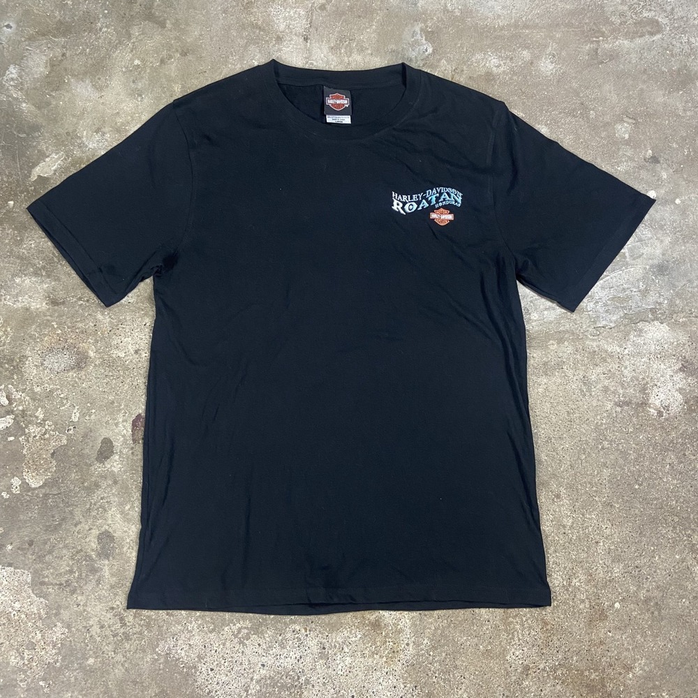 Harley Davidson Roatan Honduras T-Shirt Size Large Black Riding Through Paradise